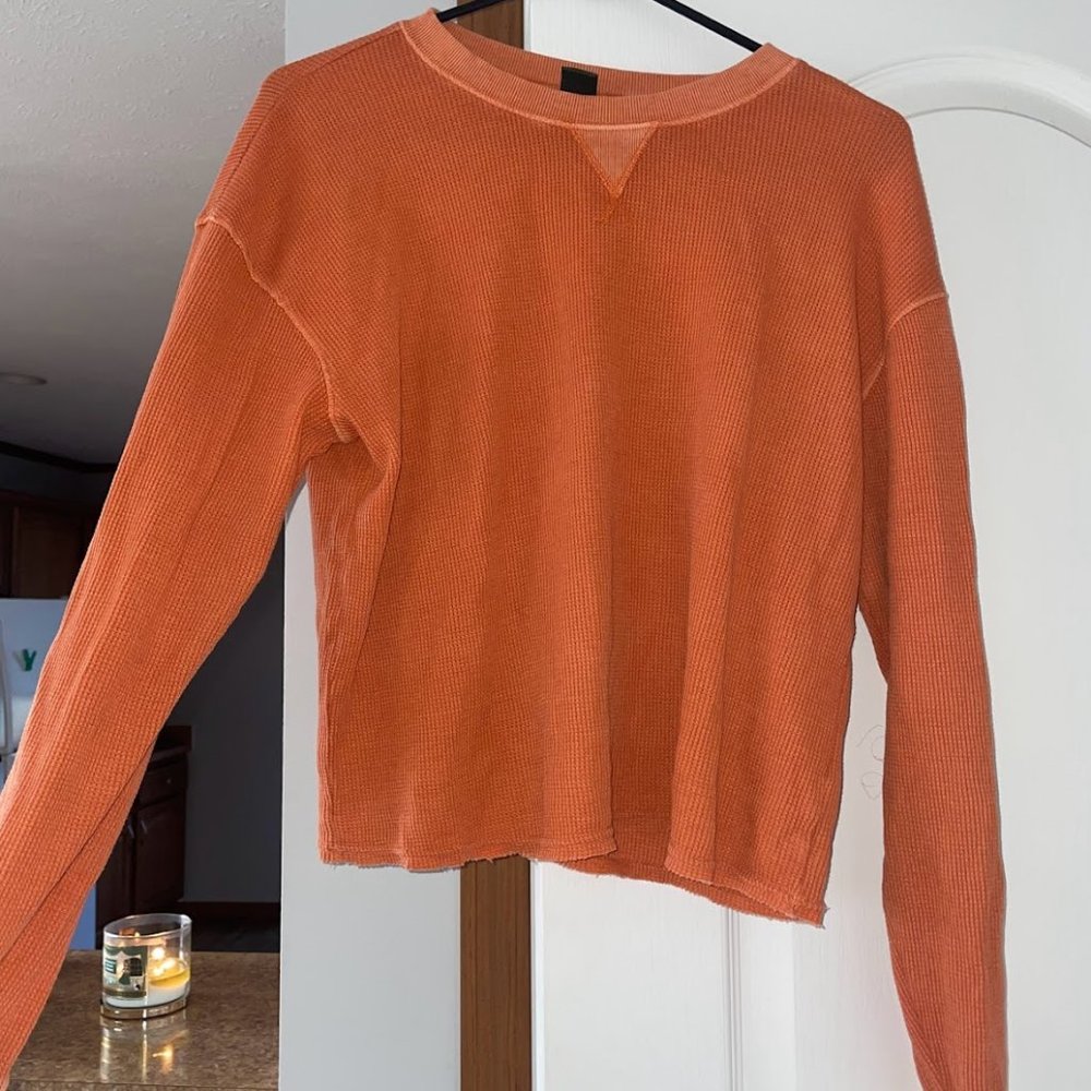 Orange Ribbed Long Sleeve Crew Neck Shirt